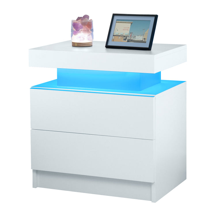 Nightstand Led Bedside Table Cabinet Lights Modern End Side With 2 Drawers For Bedroom White