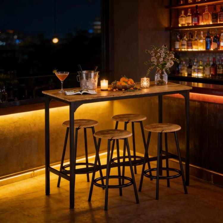 Table With Stools,Kitchen Table 4 Chairs,5 Piece Counter Height Bar Table And Chairs Set
