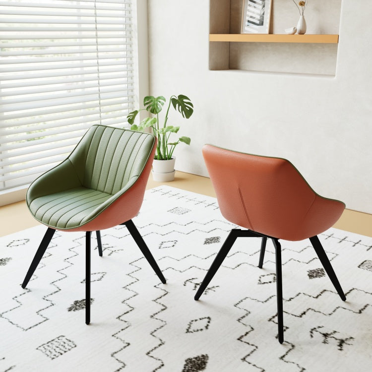 A Set Of 2 Dining Chairs, Medieval Modern Kitchen Dining Chair, Pu Decorative Chairs With Black Metal Legs, Suitable For Home&Kitchen Green And Orange