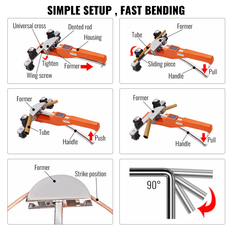 Pipe Tube Bender, 1 4" 7 8" O.D. Ratcheting Tubing Bender, 90 Forward Reverse Pipes Bending Tools With 7 Dies And Pipe Cutter For Hvac Air Conditioning Refrigerator Repair
