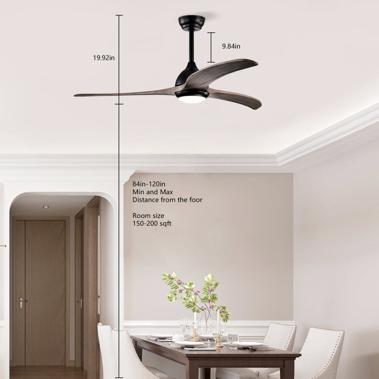 52" Solid Wood Blades , Indoor With Light With Remote Control, Noiseless Reversible Motor, 6 Speed ,3 Color , For Patio Living Room, Bedroom, Office,Indoor. Matte Black