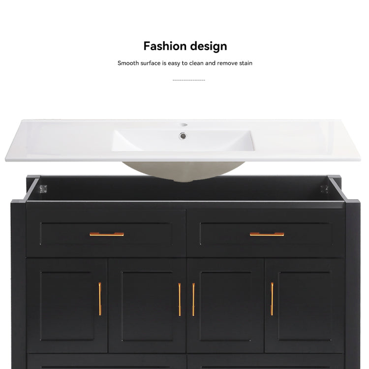 48" Black Bathroom Vanity With Ceramic Sink Combo, Abundant Storage Cabinet 4 Soft Close Doors And 4 Drawers