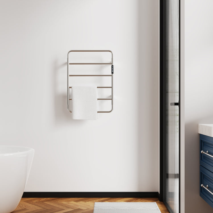 18.7" Heated Towel Rack For Bathroom,Wall Mounted With Intelligent Touch Screen Timer, 6 Bar Towel Warmer, 304 Stainless Steel Polished, Plug In Hard Wired