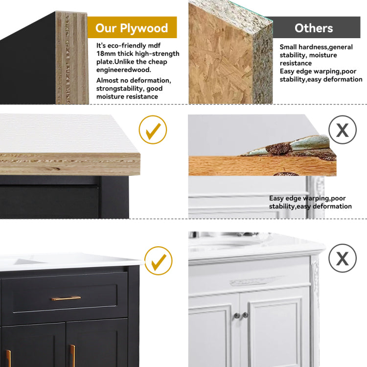 48" Black Bathroom Vanity.Abundant Storage Cabinet 4 Soft Close Doors And 4 Drawers Excluding The Ceramic Basin
