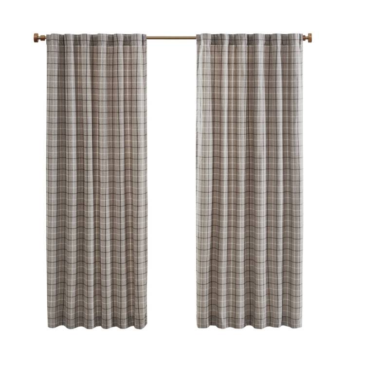 1 Piece 50X63" Plaid Rod Pocket And Back Tab Curtain Panel With Fleece Lining,Brown