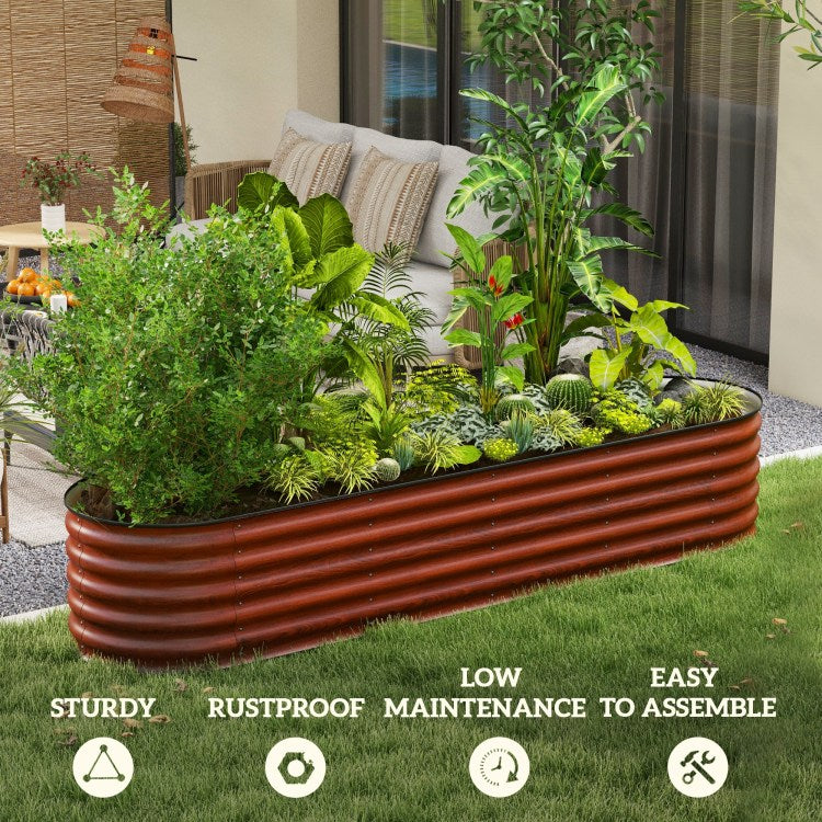 Outsunny 8' X 2' X 1.4' Galvanized Raised Garden Bed Kit, Outdoor Metal Elevated Planter Box With Safety Edging, Easy Diy Stock Tank For Growing Flowers, Herbs & Vegetables, Brown