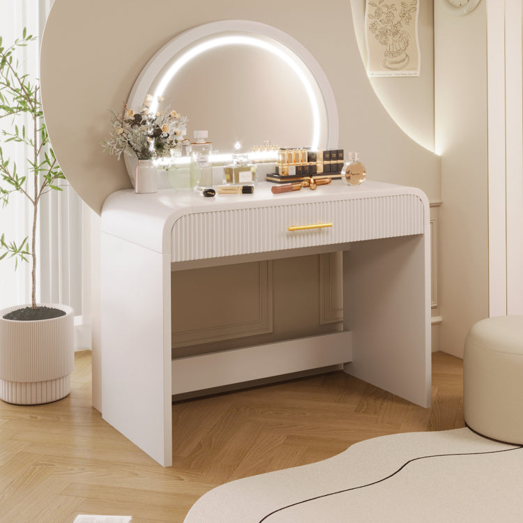 39" Makeup Vanity Table With Mirror Touch Screen Lighted Mirror, Dressing Table With Drawer For Bedroom, White