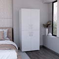 Hazel 70" High Four Door Armoire Wardrove Closet Cabinet, Six Shelves And Two Hanging Rods, Bedroom Clothes Storage Cabinet Organizer White