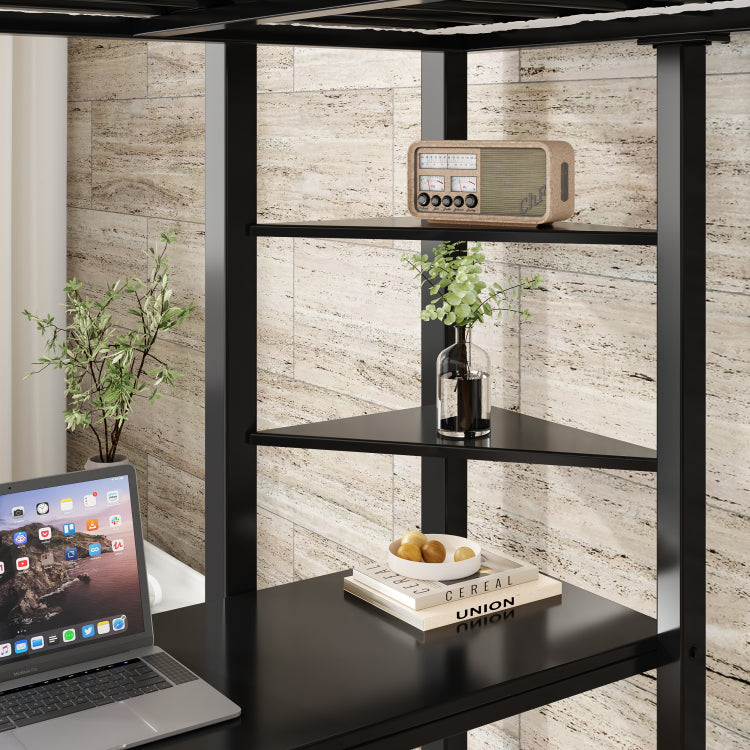 Loft Bed With Desk, Metal Loft Bed Full Size, Full Loft Bed Frame With Desk And Storage Compatible With Boys Girls Teens, Black Bedroom Bed Frame