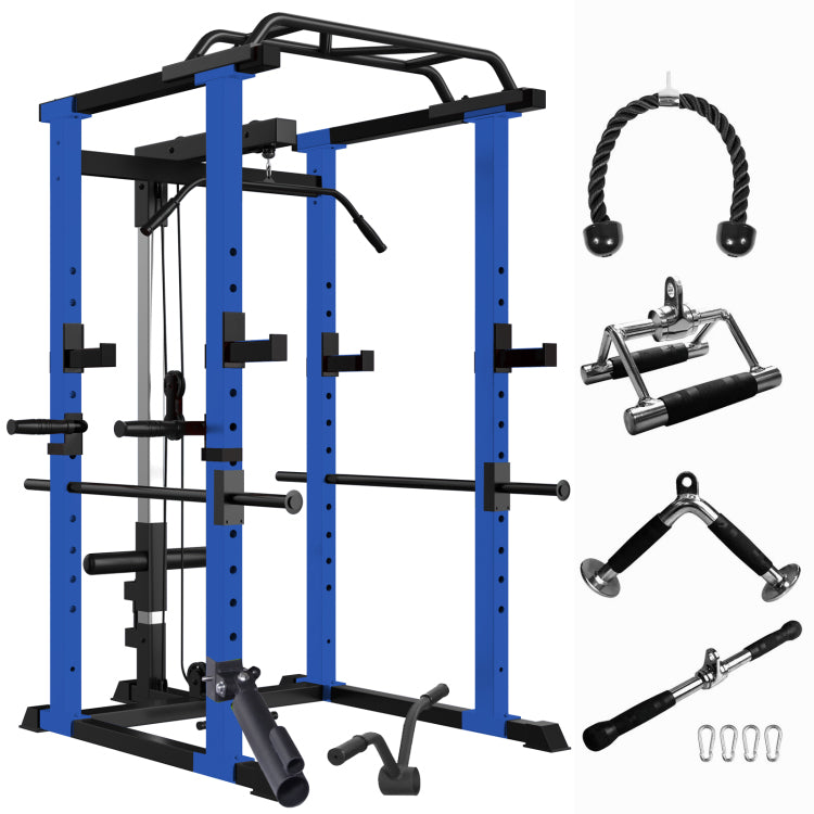 Multi Functional Power Cage, Home Adjustable Pullup Squat Rack 1000Lbs Capacity Comprehensive Fitness Barbell Rack With Gym Accessories 7Ft Olympic Bar