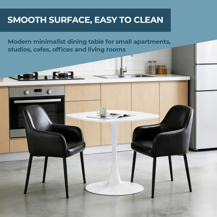 White Square Tulip Table For 2 3 Person, 24" Small Dining Table With Metal Pedestal Base, Modern Kitchen Table For Small Space, Apartment, Bistro, Cafe, Office & Living Room, Matte White Mdf Top