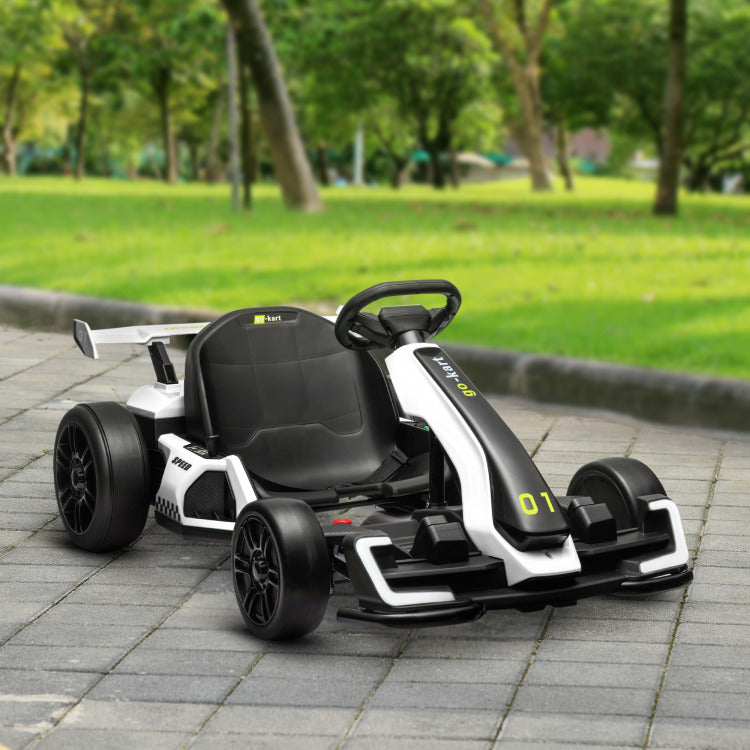 Aosom 24V 7.5 Mph Electric Go Kart With Adjustable Seat, Drifting Car Battery Powered Ride On Toy Outdoor With Slow Start, Button Start, Music, Honking Horn, Lights, For 6 12 Years Old, White