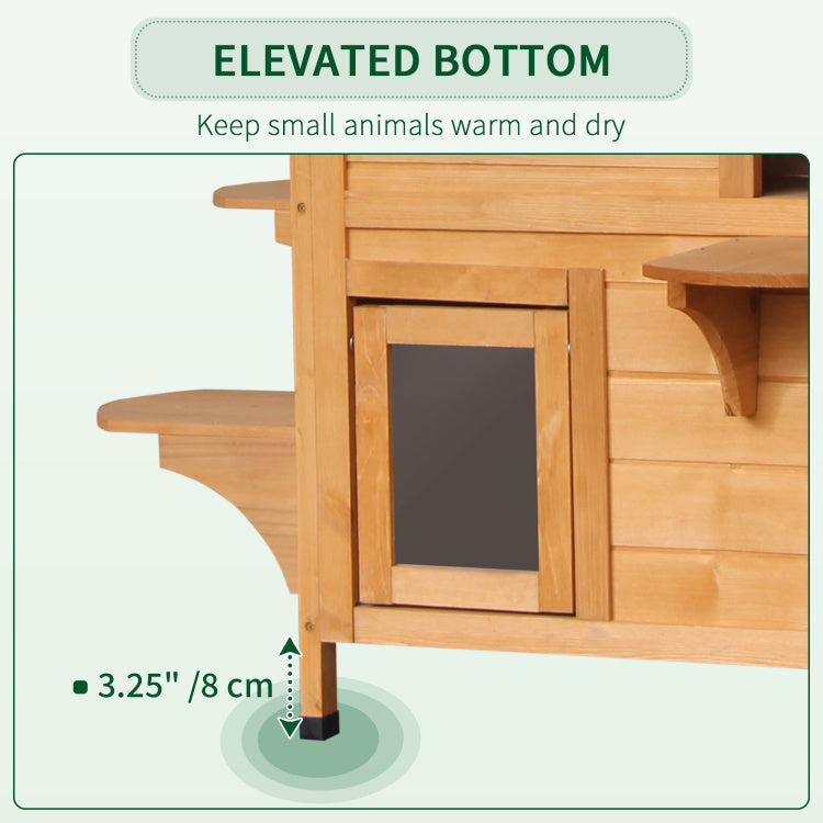 Pawhut 2 Story Cat House Outdoor, Weatherproof Wooden Cat Enclosure For Feral Cats With Escape Door, Openable Roof, Jumping Platforms, Natural