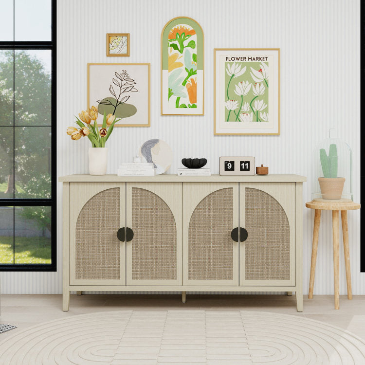 Rattan 4 Door Cabinet, Suitable For Bedroom, Living Room, Study