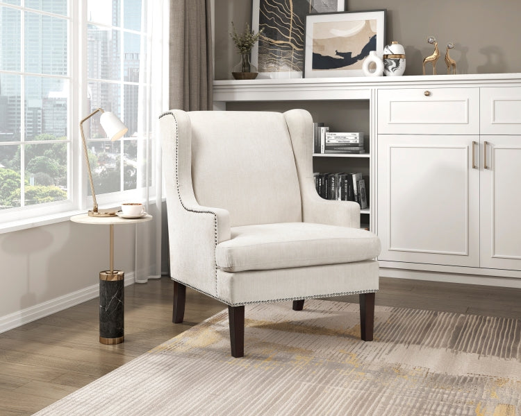 1Pc Accent Chair Foam Cushion Seat Beige Fabric Upholstery Nailhead Trim Living Room Furniture