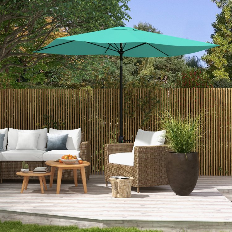 Outsunny 6.5' X 10' Rectangular Market Umbrella, Patio Outdoor Table Umbrella With Crank And Push Button Tilt, Teal