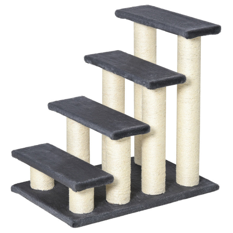 Pawhut Cat Tree With 4 Steps For High Beds Couch, Cute Stair Shaped Cat Tree For Indoor Cats Or Dogs W Sisal Scratching Post, Climbing, Playing, Gray