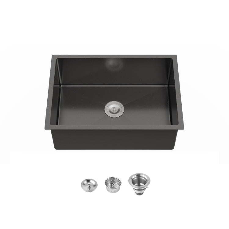 Stainless Steel Kitchen Sink, 27 X19 Single Bowl, Undermount Handmade Sink In Black, With Us Standard Drain And Hook