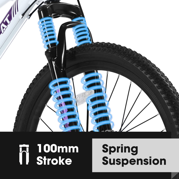 S24103 24 Inch Mountain Bike For Teenagers Girls Women, Shimano 21 Speeds With Dual Disc Brakes And 100Mm Front Suspension, White Pink