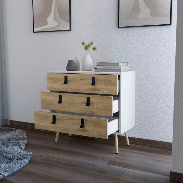 Kimball 3 Drawer Dresser, Modern Chic Storage With Wooden Legs