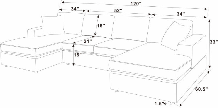 3 Piece Corduroy Double Chaise Sectional