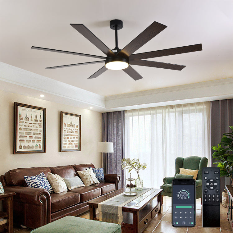 72" With Light, 6 Speed Remote Control, Reversible Dc Motor, Modern 8 Blades With 6" 12" 19.5" Downrods For Home Or Commercial Black Walnut