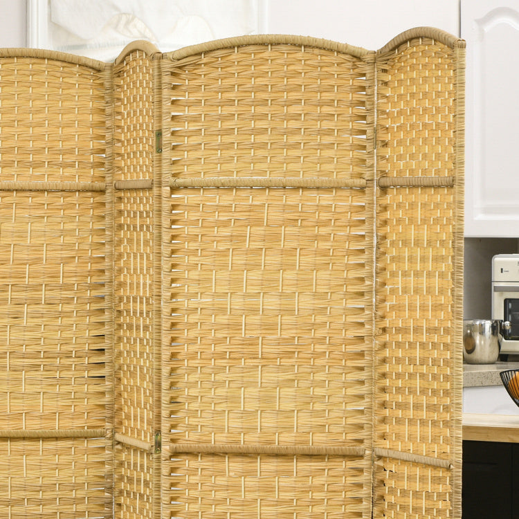 Homcom 6 Panel Room Divider, 6' Tall Folding Privacy Screen, Hand Woven Freestanding Wall Partition For Home Office, Bedroom, Nature Wood