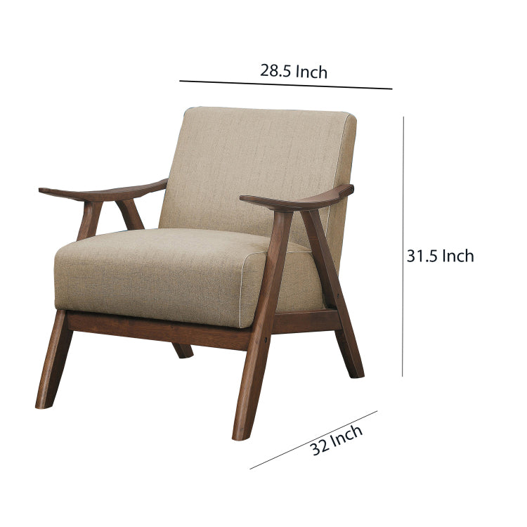 Fabric Upholstered Accent Chair With Curved Armrests, Light Brown