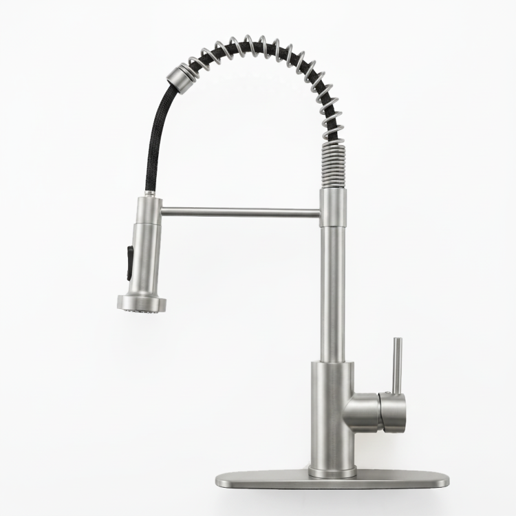 Kitchen Faucet With Pull Down Sprayer Industrial 1 Handle 1 Hole Or 3 Hole Faucet For Farmhouse Camper Laundry Utility Rv Wet Bar Sinks, Stainless Steel, Brushed Nickel