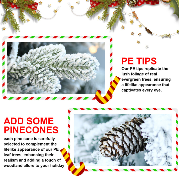 2Ft Flocked Christmas Tree With Pot Base, 30 Warm White Led Lights, 189 Tips, Pe Pvc Branches With 3 Pine Cones Small Prelit Holiday Tree For Tabletop, Entryway, Or Home Decor