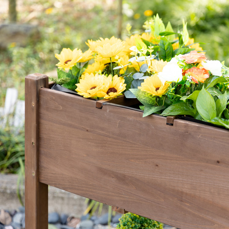 Outsunny Raised Garden Bed With 8 Grow Grids, Wooden Outdoor Plant Box Stand With Folding Side Table And Wheels, 49" X 21" X 34", For Vegetables, Flowers, Herbs, Brown