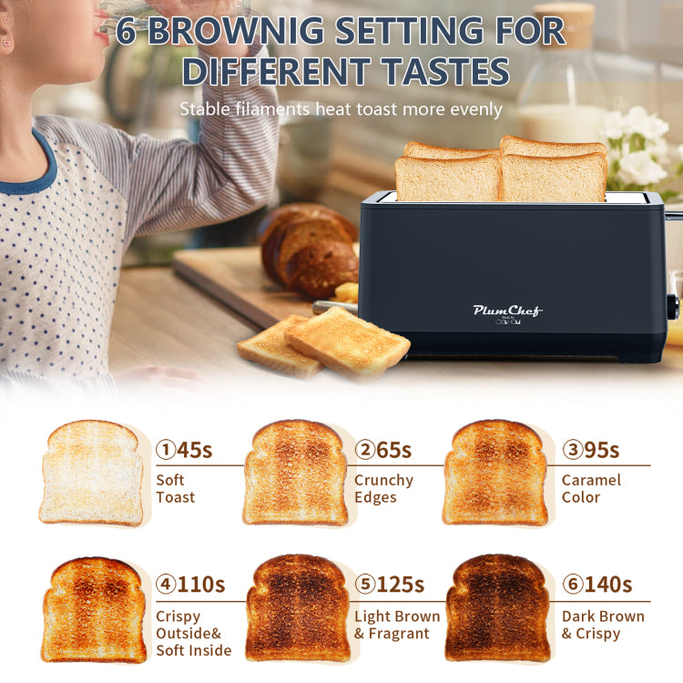 4 Slice Toaster, Extra Wide Long Slot Toaster With Warming Rack, 6 Browning Settings, Bagel Defrost Reheat Functions, Removable Crumb Tray, Stainless Steel Housing 1500W, Matte Blue