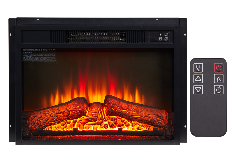 Electric Fireplace Insert 23" 1400W 120V ,Equipped With Remote Control, Ultra Thin Heater With Log Set & Realistic Flame Black