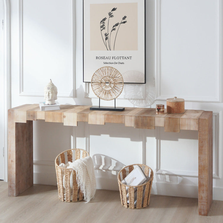 Modern Rustic Console Table 71" Entryway Table With Sculpted Block Design Narrow Sofa Table For Hallway, Living Room, Or Foyer
