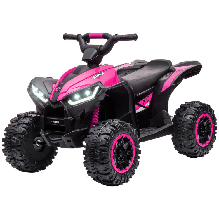 Aosom 12V Kids Atv Quad Car With Forward & Backward Function, Four Wheeler For Kids With Wear Resistant Wheels, Music, Electric Ride On Atv For Toddlers Ages 3 5 Years Old, Pink
