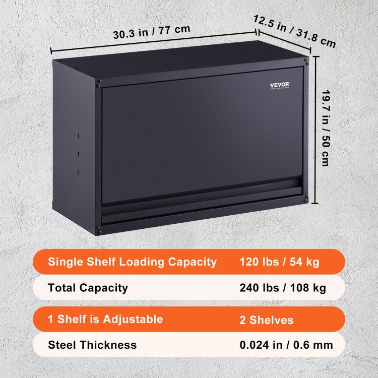 Metal Storage Cabinet, 120Lbs Load Capacity Per Shelf, 20'' Tall Wall Mounted Powder Coating Steel Garage Cabinet With Adjustable Shelf, Press To Lock & Open Door, Perfect For Office Home Garage