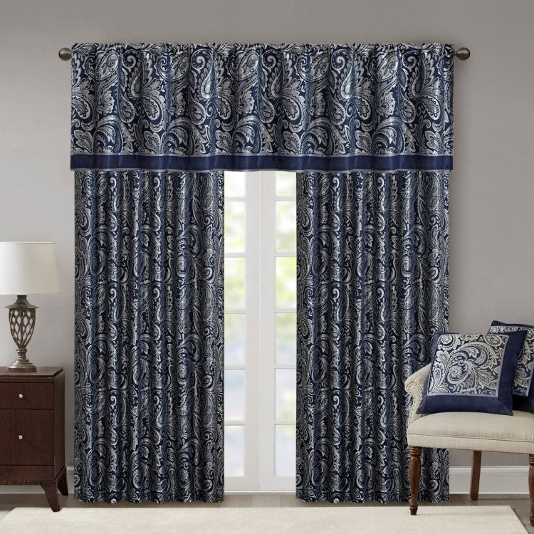 Jacquard Window Valance Navy 50X18"