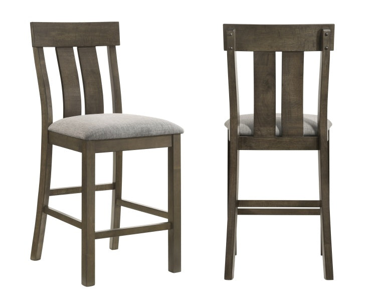 2Pc Counter Height Rustic Upholstered Dining Chairs Rich Wood Finish Wooden Dining Room Furniture Brown