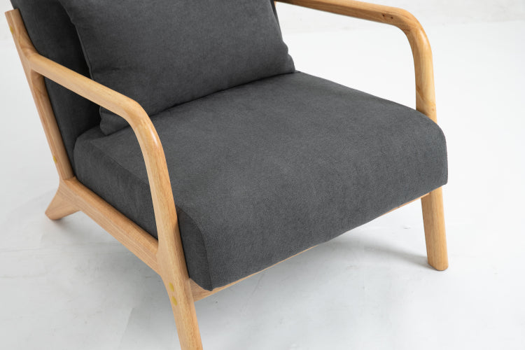 Mid Century Modern Accent Chair With Wood Frame, Upholstered Living Room Chairs With Waist Cushion, Reading Armchair For Bedroom Sunroom