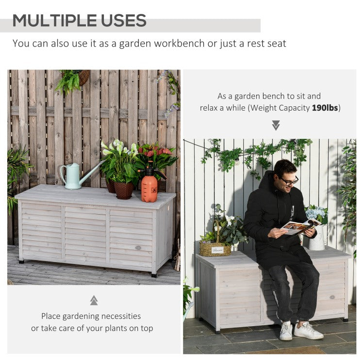 Outsunny 75 Gallon Wooden Deck Box, Outdoor Storage Container With Aerating Gap & Weather Fighting Finish, Grey