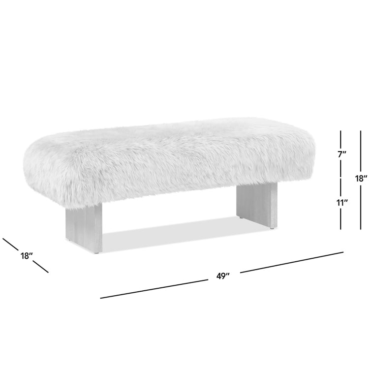 Leda 49" Sheepskin Fur Rectangular Accent Bench, Natural Blonde Genuine Fur