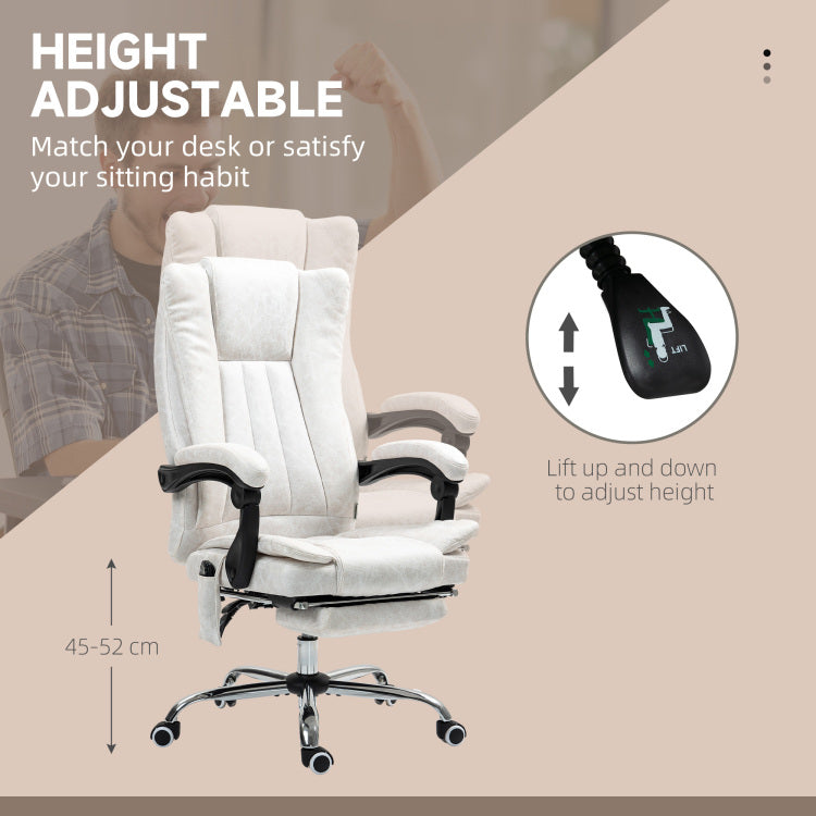 Massage Office Chair , Reclining Computer Chair With Adjustable Height And Footrest,White