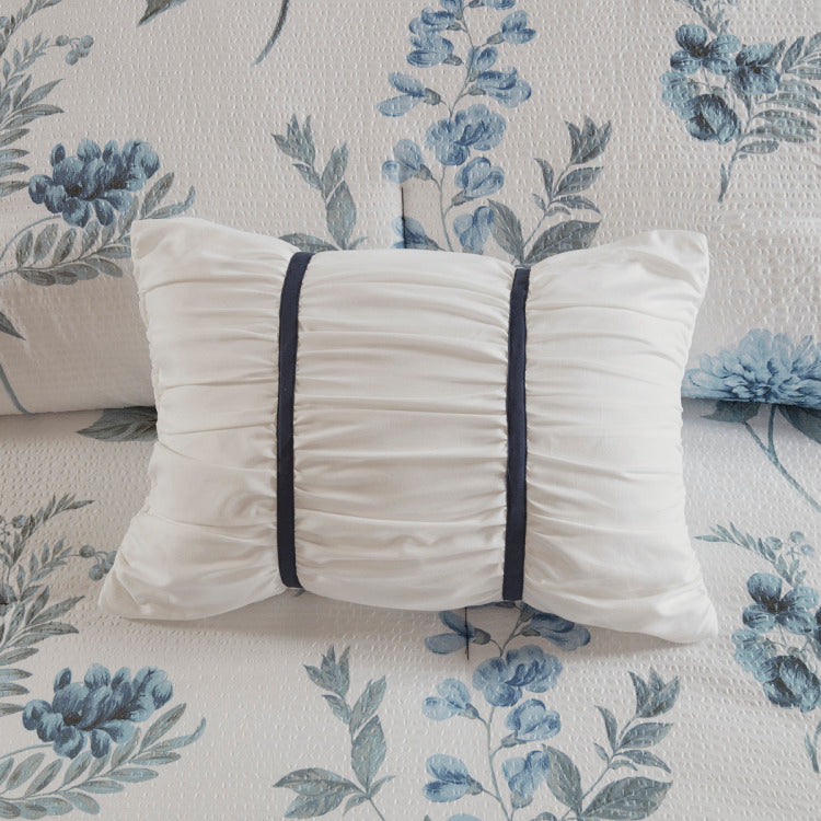 7 Piece Printed Seersucker Comforter Set With Throw Blanket Blue Full Queen