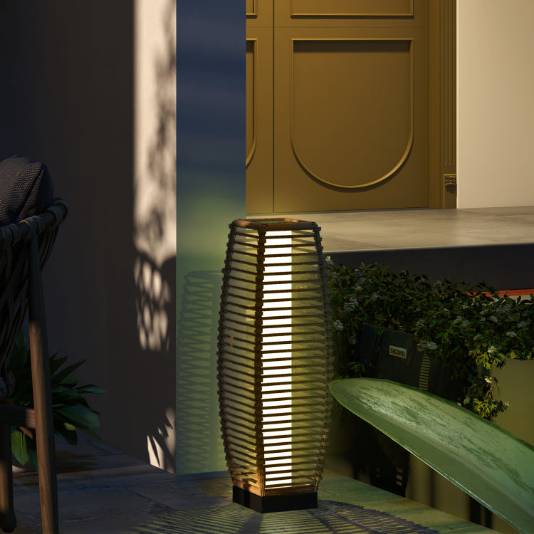 Outsunny Solar Floor Lamp, Outdoor Rattan Garden Lantern Pathway Light & Decorative Driveway Lighting With Auto On Off Led Lights For Porch, Yard, Lawn, Courtyard, Deck, Sand