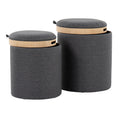 Contemporary Nesting Ottoman Set In Charcoal Fabric And Natural Wood