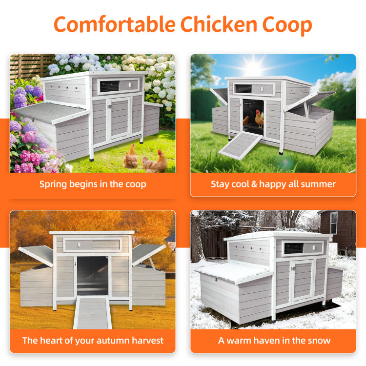 Large Wooden Chicken Coop Outdoor Hen House Poultry Cage For Outdoor With 2 Sides Nesting Boxes