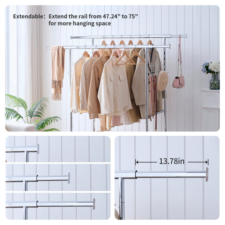 Double Clothing Garment Rack With Shelves Capacity 800Lbs Clothing Racks On Wheels Rolling Clothes Rack For Hanging Clothes Heavy Duty Portable Collapsible Commercial Garment Rack