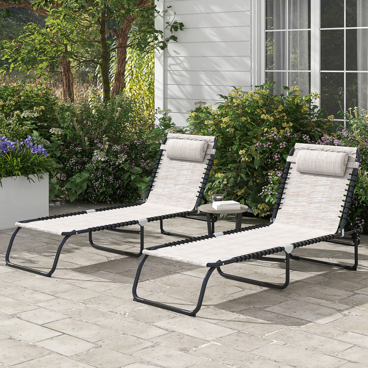 Outsunny Folding Chaise Lounge Pool Chair Set Of 2, Patio Sun Tanning Chair, Outdoor Lounge Chair With 4 Position Reclining Back, Mesh Seat For Beach, Yard, Patio, Cream