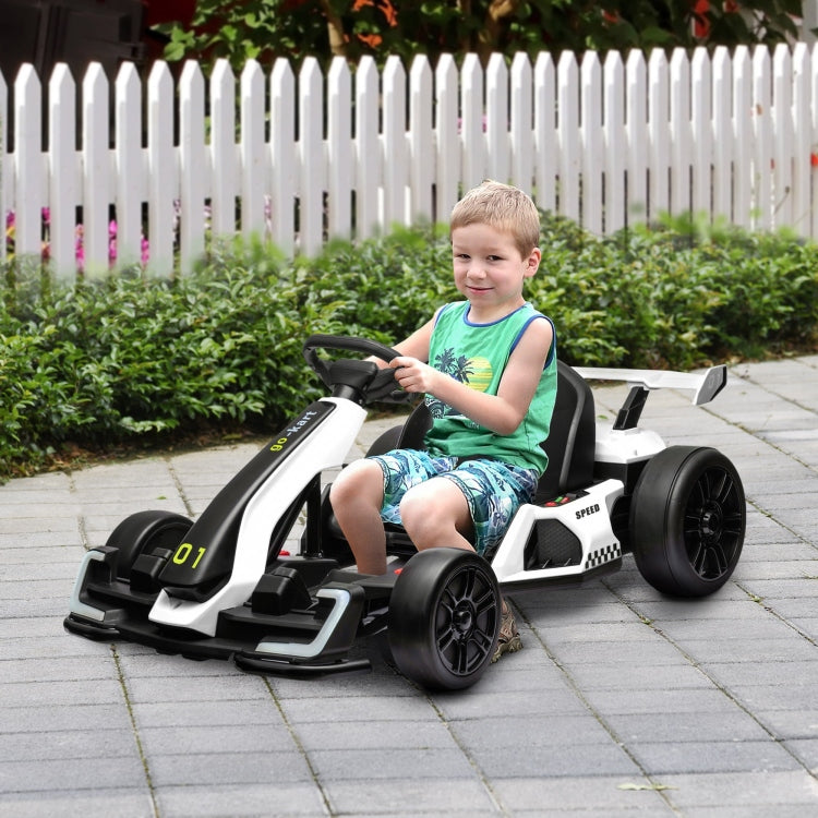 Aosom 24V 7.5 Mph Electric Go Kart With Adjustable Seat, Drifting Car Battery Powered Ride On Toy Outdoor With Slow Start, Button Start, Music, Honking Horn, Lights, For 6 12 Years Old, White