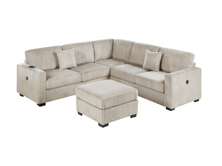 Living Room Corduroy Upholstered Camel 4Pc Sectional Set Raf Laf One Arm Loveseat W Usb, Corner Wedge, Cocktail Ottoman Cushion Couch